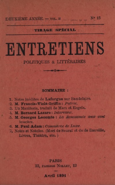 Notes inédites de Laforgue sur Baudelaire