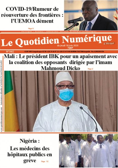 Jaquette Mali : Le président IBK pour un apaisement