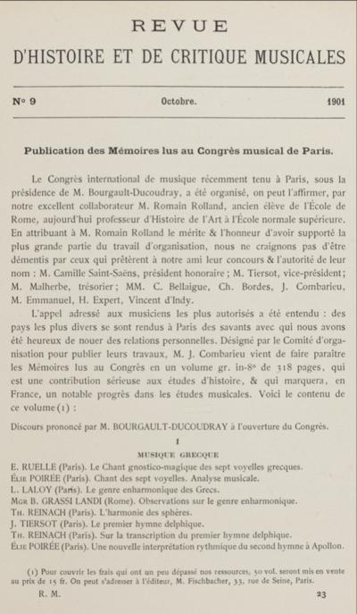 Mémoires lus au Congrès musical de Paris